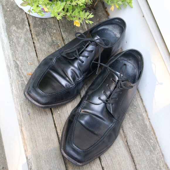 Kenneth Cole Star Walker Black Leather Square Toe Lace Up Oxford Shoes Sz 13 - Picture 1 of 7